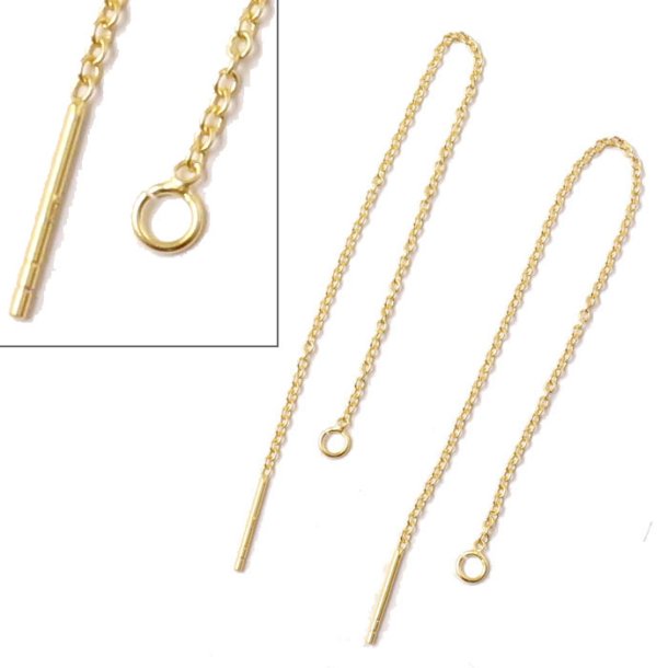 Earthreads, faceted cable-chain with peg and open loop, gold-plated silver, length 8 cm, 2pcs