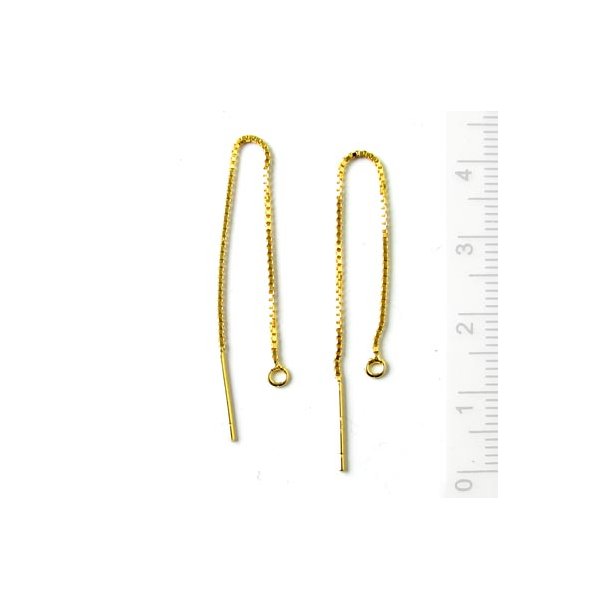 Earthreads, open loop and peg, box chain, gold-plated silver, length 8 cm, 2pcs