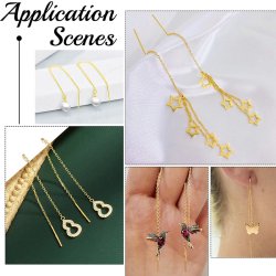 Ohrkette mit �se, schmale Facettenkette, 18K vergoldetes Messing, 105 mm, 2 Stck