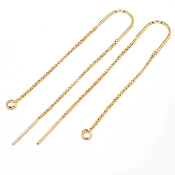 Ohrkette mit B�gel, Stift und �se, Ankerkette, 18 Karat vergoldetes Messing, 65 mm, 2 Stck