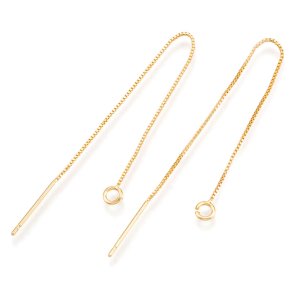 Ear chain with pin and loop, box chain, 18K gold-plated brass, 85 mm, 2 pcs