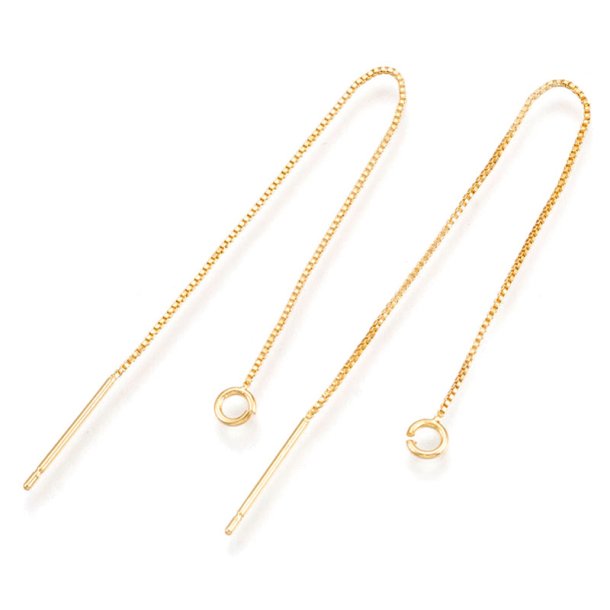 Ear chain with pin and loop, box chain, 18K gold-plated brass, 85 mm, 2 pcs