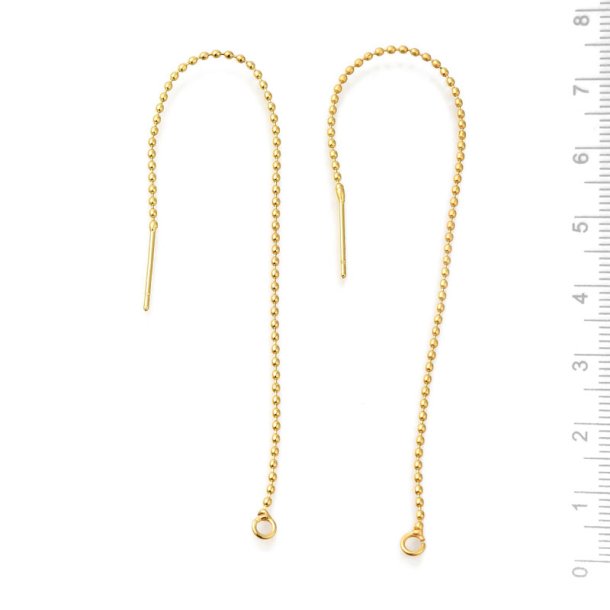 Ohrkette mit offener Ose, Kugelkette, 18K vergoldetes Messing, L�nge 110 mm, 4 Stck