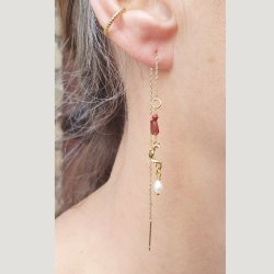 Ear chain with loop, narrow facet cable chain, 18K gold-plated brass, 105 mm, 2 pcs