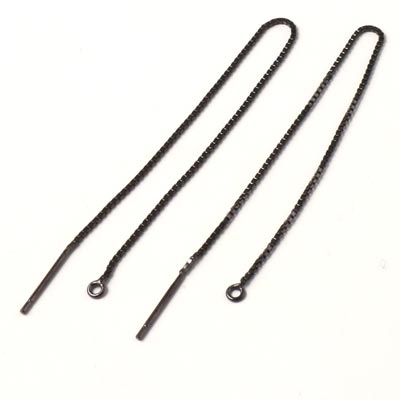 Ohrhaken-Kette, schwarzes Silber, mit Stift und Öse, 10 cm, 2 Stk
