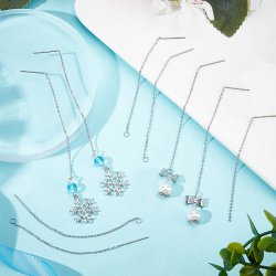 4 pcs, Earring chain with pin and open eye, faceted anchor chain, steel, 90 mm