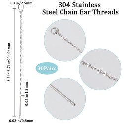 4 pcs, Earring chain with pin and open eye, faceted anchor chain, steel, 90 mm