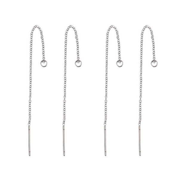 4 pcs, Earring chain with pin and open eye, faceted anchor chain, steel, 90 mm