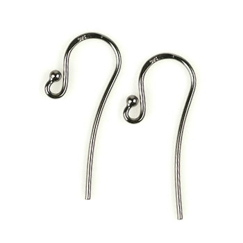 Ohrhaken, standard, schwartzes Sterlingsilber, 24x10 mm, 4 Stk.