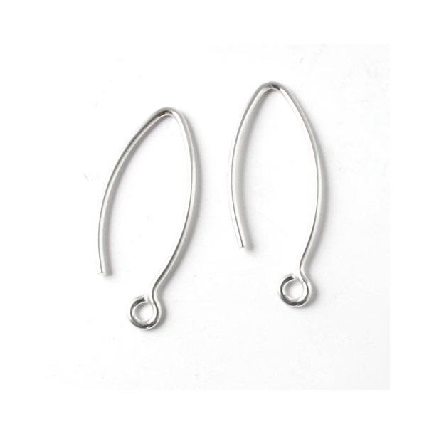 Earwires, open, oval, with loop, silver, 23x11mm, 2pcs