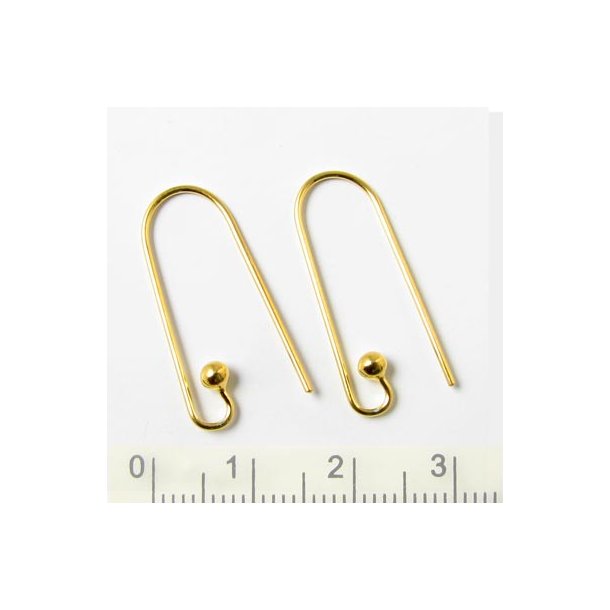 Earwires, long, open, gold-plated silver silver, 30x10mm, 2pcs