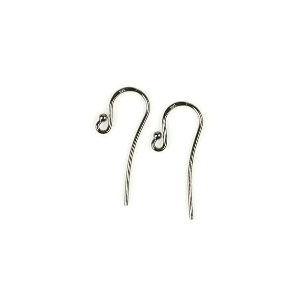 Earwires with ball, black sterling silver, 24x10mm, 4pcs