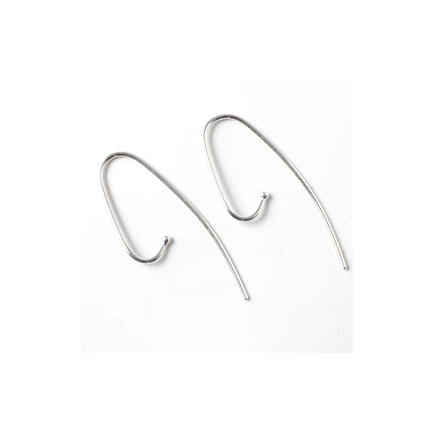 Earwires, long, open, with ball, sterling silver, 2pcs