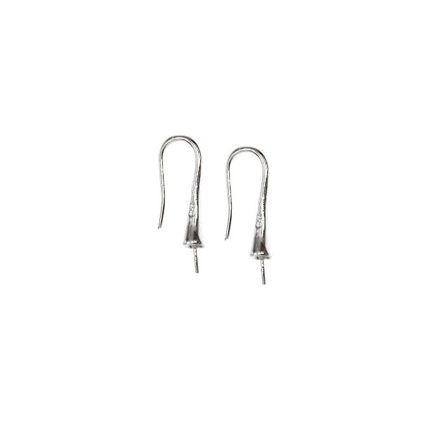 Earwires with cup and peg, sterling silver, 19mm, 1 pair.