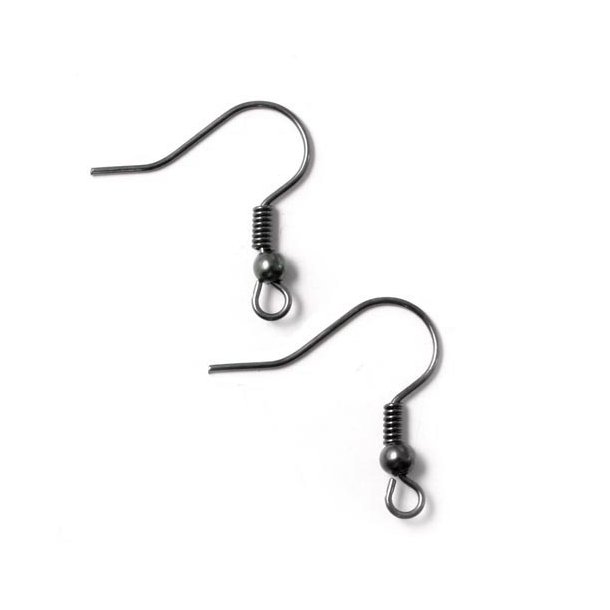 Earwires, black brass, with spiral, ball and loop, 10pcs.