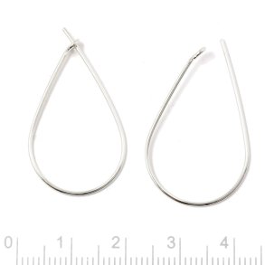 Hoop earring, oval teardrop, silver, 28x20mm, wire 0.8mm, 2pcs.