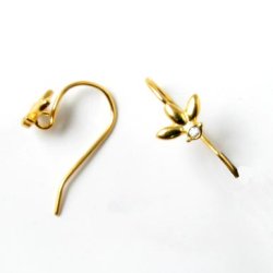 Ohrhaken, 3-blttrig m. Zirkonia, vergoldetes Silber, 20x12 mm, 2 Stk.