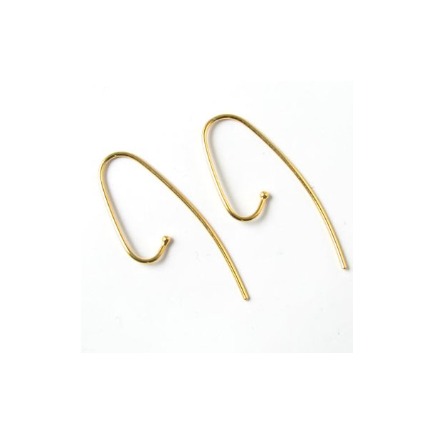 Earwires, long, open, with ball, 40mm, gold-plated silver, 2pcs