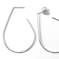 Earwires, large open teardrop with peg, silver, 43x30mm, 2pcs,