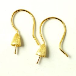 Ohrhaken, geb&uuml;rstet, vergoldetes Silber mit Stift und Schale, 25x10 mm, 2 Stk