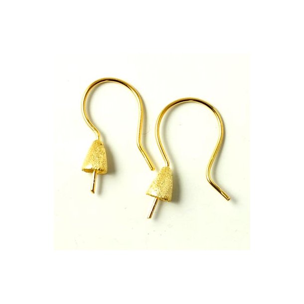 Earwires with cup and peg, brushed gold-plated silver silver, 25x10mm, 2pcs