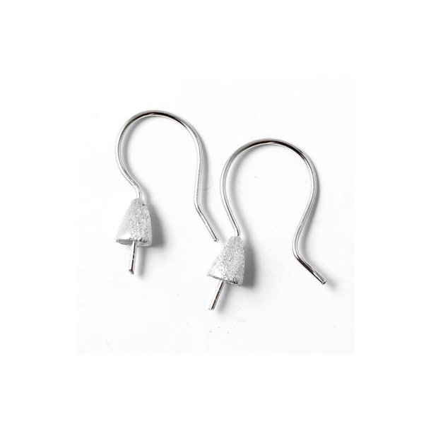Earwires with cup and peg, brushed silver, 25x4,5mm, 2pcs