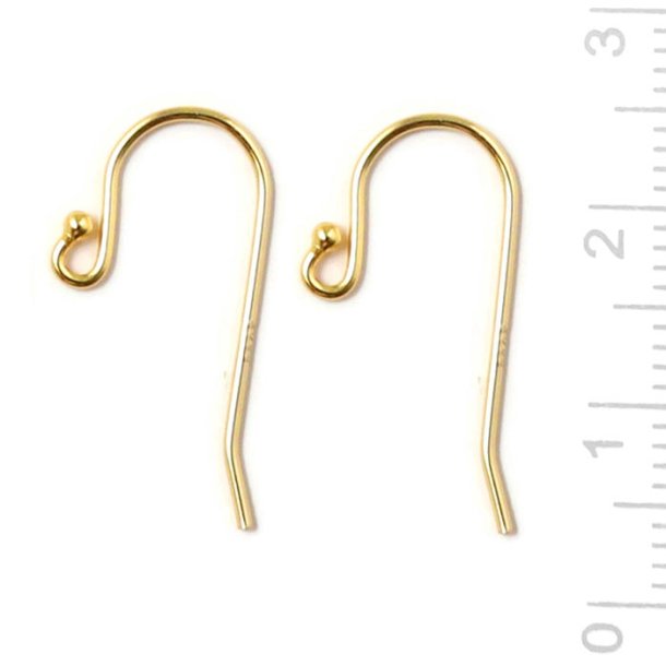 Earwires with ball, gold-plated silver 21x11mm, 4pcs