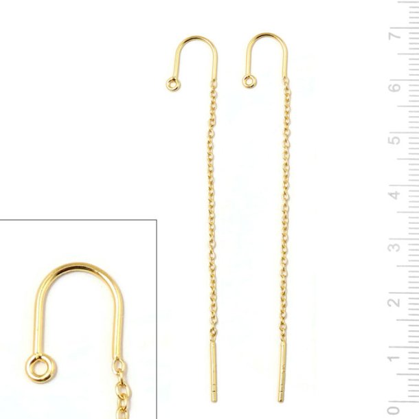 Small ear hook with loop, anchor chain and pin, gold-plated silver, total length 70 mm, 2 pcs