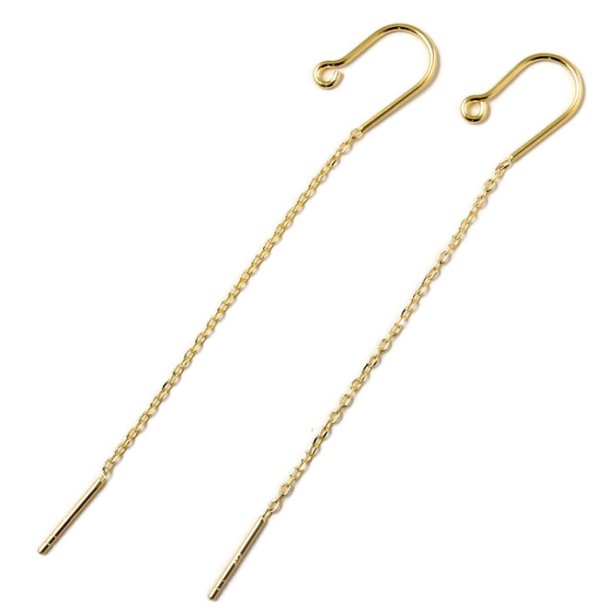 Earwires with loop, chain and peg, gold-plated silver, total length 75mm, 2pcs