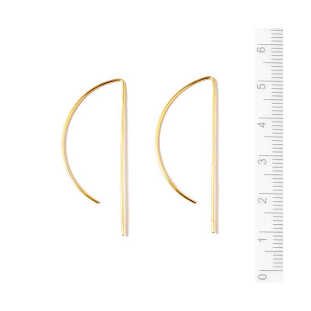 Earwires, long, open, P-shaped, gilded silver 40x16mm, 2pcs