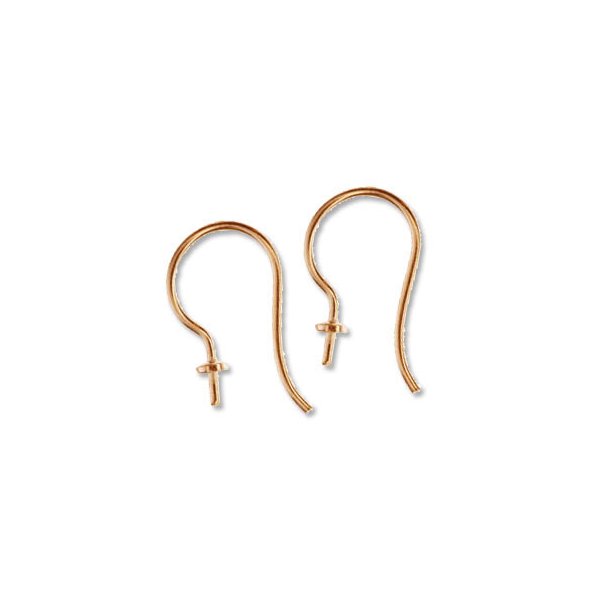 Earwires with cup, rose gold-plated silver sterling silver, 1 pair