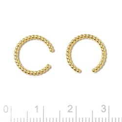 Ear cuff, open rippled ring, gold-plated silver, 12.5x1.5mm, 2pc