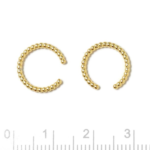 Ear-Cuff, åben nupret ring, forgyldt sølv, 12,5x1,5 mm, 2 stk.