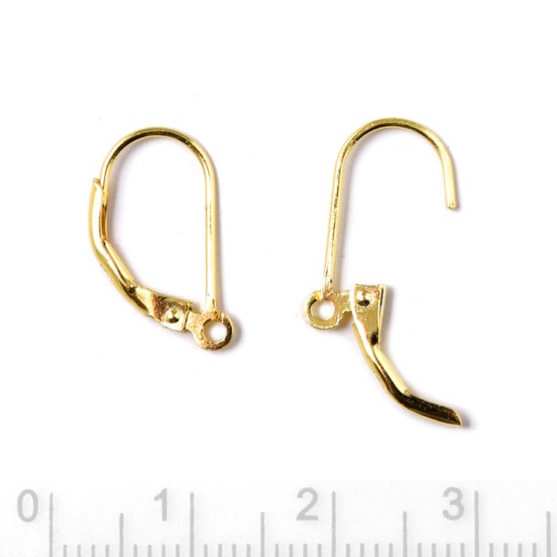 Brichure med �bent �je, �rekrog med klap, forgyldt s�lv,  l�ngde 15 mm, 2 stk