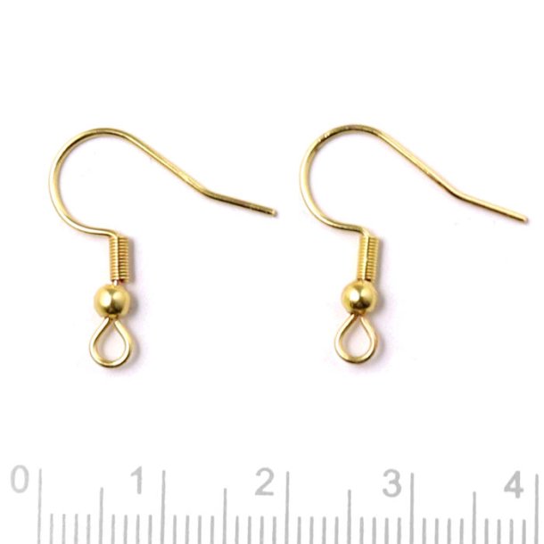 Earwires with ball, spiral and loop, fishhook, durable gold-plated STEEL, 6pcs