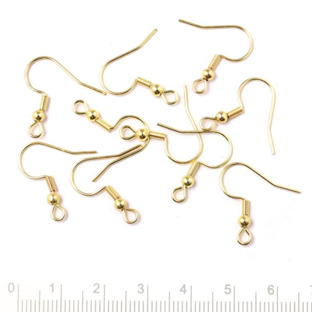 Earwires with ball, bulk purchase, spiral and loop, fishhook, durable gold-plated STEEL, 100pcs