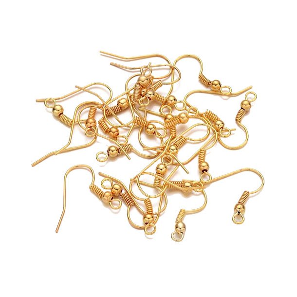 Earwires, bulk purchase, with spiral, ball and loop, gold-plated brass, 100pcs