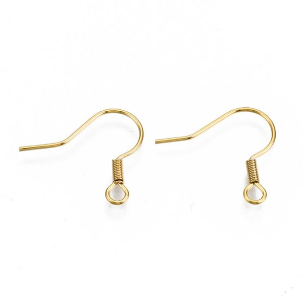 Earwires with spiral and loop, fishhook, gold-plated steel, 6pcs
