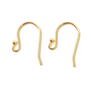 Earwires, standard, with ball, gold-plated silver, 17x11x0.8mm, 4pcs