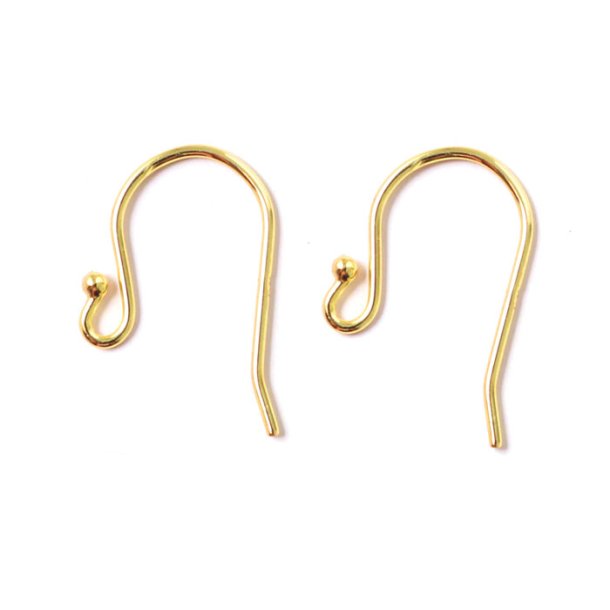 Earwires, standard, with ball, gold-plated silver, 17x11x0.7mm, 4pcs