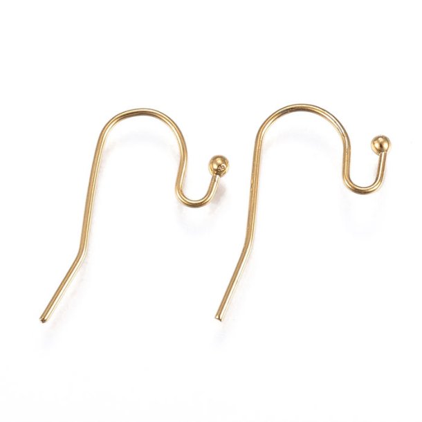 Earwires with ball, gold-plated steel, 21x12mm, 6pcs