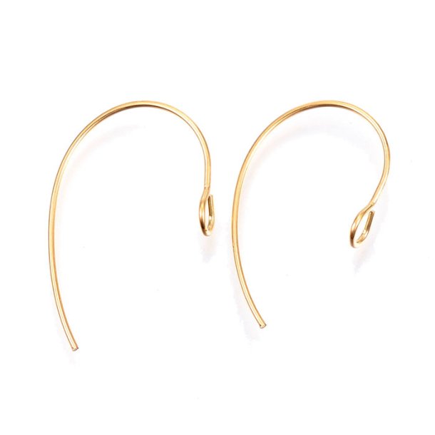 Earwires with loop, durable gold-plated steel, 25x14mm, 6pcs