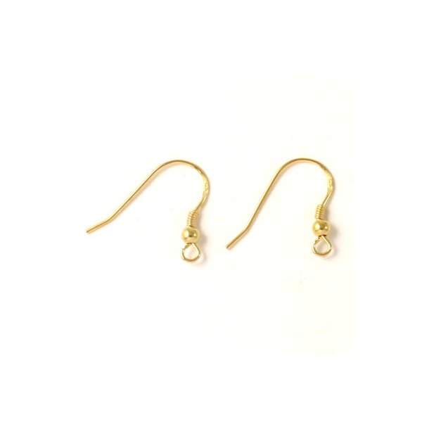 Earwires with loop, spiral and ball, gold-plated silver sterling silver, 2pcs