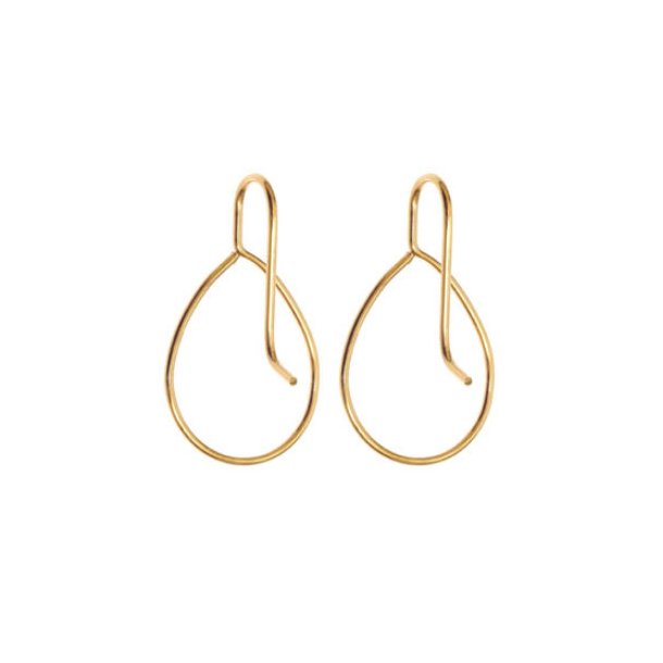 Earhooks with drop shaped open loop, gold-plated brass, 29x16x0.7mm, 4pcs