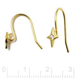 Ear hook with star and cubic zirconia, gold-plated silver, 17x14 mm, 2 pcs