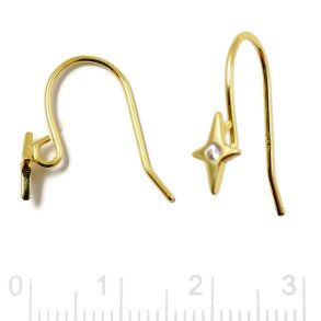 Ear hook with star and cubic zirconia, gold-plated silver, 17x14 mm, 2 pcs
