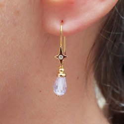 Ear hook with star and cubic zirconia, silver, 17x14 mm, 2 pcs