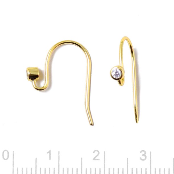 Earwires with zirconia, gold-plated silver, 19x15 mm, 2pcs