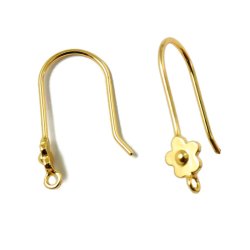 Ohrhaken mit einfacher Blume mit se, vergoldetes Silber 20,5x5 mm, 2 Stck.