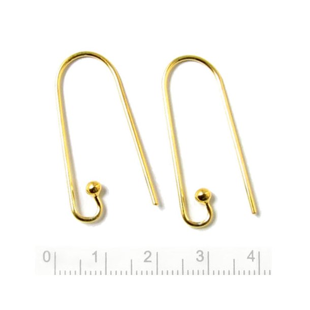 Earwires, long, open, gold-plated silver silver, 36x10mm, 2pcs